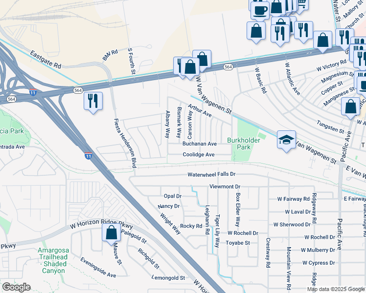 map of restaurants, bars, coffee shops, grocery stores, and more near 613 Buchanan Avenue in Henderson