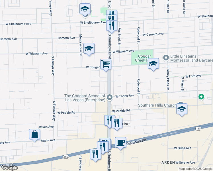 map of restaurants, bars, coffee shops, grocery stores, and more near 8728 Beverly Grove Court in Las Vegas