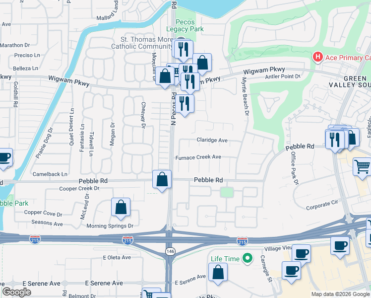 map of restaurants, bars, coffee shops, grocery stores, and more near 30 Bishopsgate Terrace in Henderson