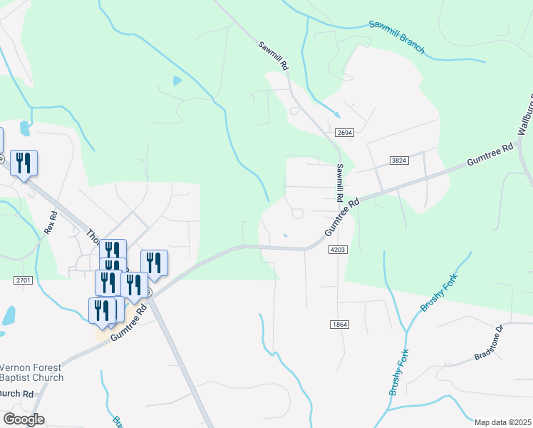 map of restaurants, bars, coffee shops, grocery stores, and more near 4210 Dalarna Place in Winston-Salem