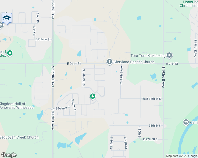 map of restaurants, bars, coffee shops, grocery stores, and more near 1628 East Boston Court in Broken Arrow