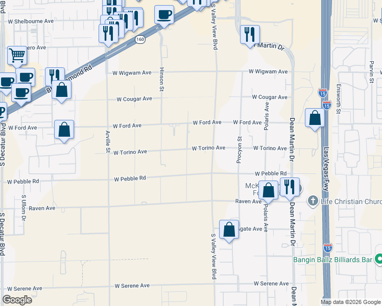 map of restaurants, bars, coffee shops, grocery stores, and more near 3935 W Torino Ave in Las Vegas