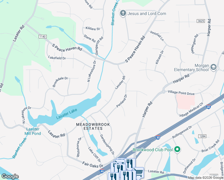 map of restaurants, bars, coffee shops, grocery stores, and more near 7557 Lasater Road in Clemmons