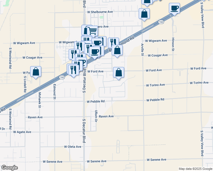 map of restaurants, bars, coffee shops, grocery stores, and more near 4722 Forest Shadow Avenue in Las Vegas