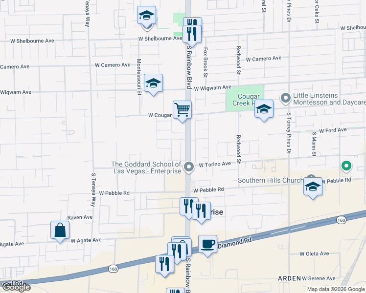 map of restaurants, bars, coffee shops, grocery stores, and more near 8728 Beverly Grove Court in Las Vegas