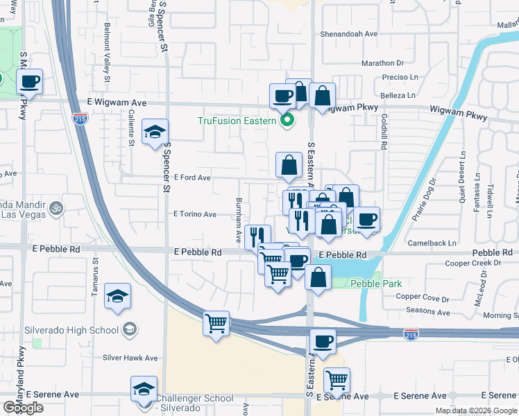 map of restaurants, bars, coffee shops, grocery stores, and more near 8805 Jeffreys Street in Las Vegas