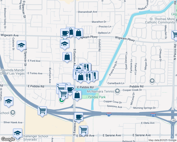 map of restaurants, bars, coffee shops, grocery stores, and more near 8770 Arawana Place in Henderson
