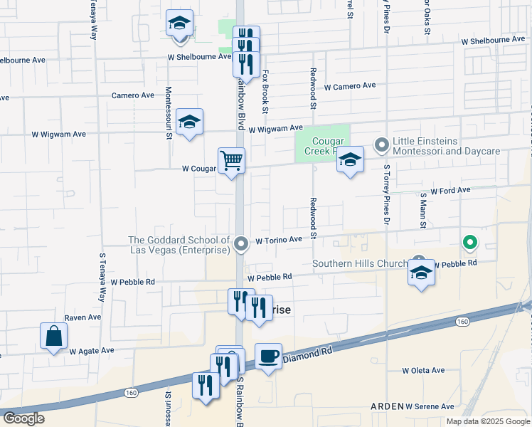 map of restaurants, bars, coffee shops, grocery stores, and more near 8731 South Black Cordon Road in Las Vegas