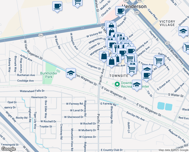 map of restaurants, bars, coffee shops, grocery stores, and more near 219 West Basic Road in Henderson