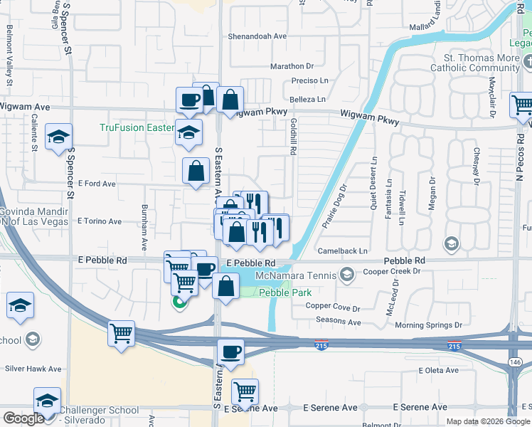 map of restaurants, bars, coffee shops, grocery stores, and more near 8771 Crossbill Court in Henderson