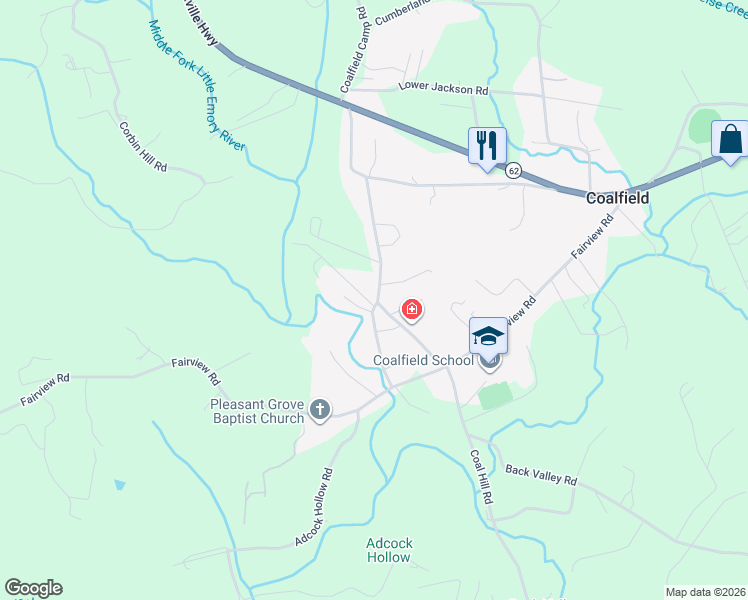 map of restaurants, bars, coffee shops, grocery stores, and more near 308 Rock Bridge Road in Oliver Springs