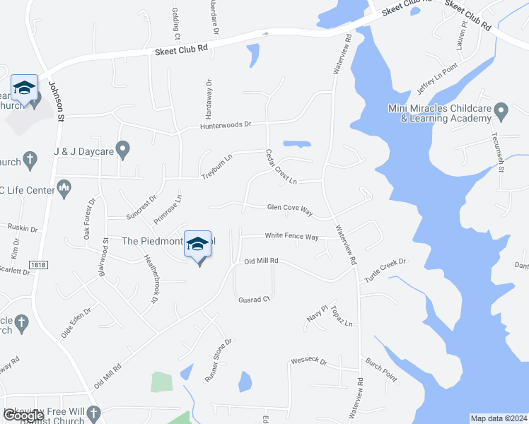 map of restaurants, bars, coffee shops, grocery stores, and more near 2282 Glen Cove Way in High Point