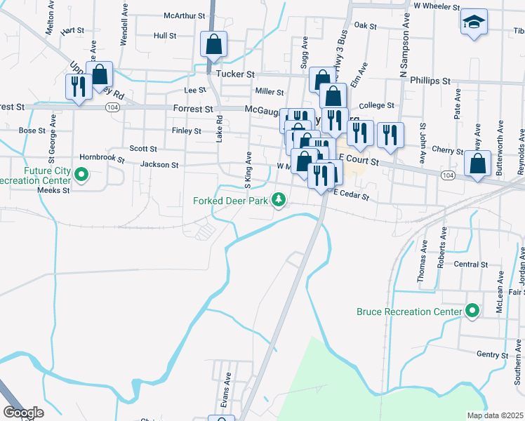 map of restaurants, bars, coffee shops, grocery stores, and more near in Dyersburg