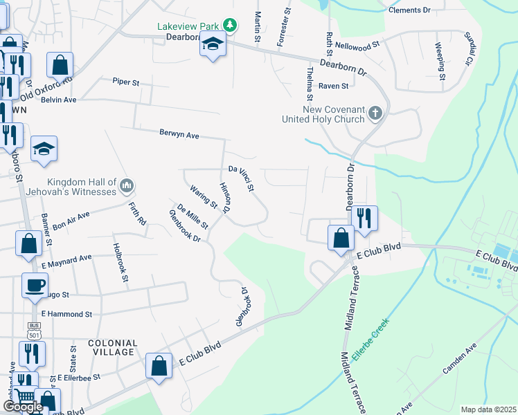 map of restaurants, bars, coffee shops, grocery stores, and more near 1010 Da Vinci Street in Durham