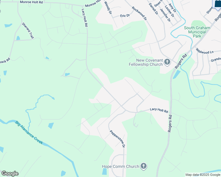 map of restaurants, bars, coffee shops, grocery stores, and more near 2222 Lacy Holt Road in Graham