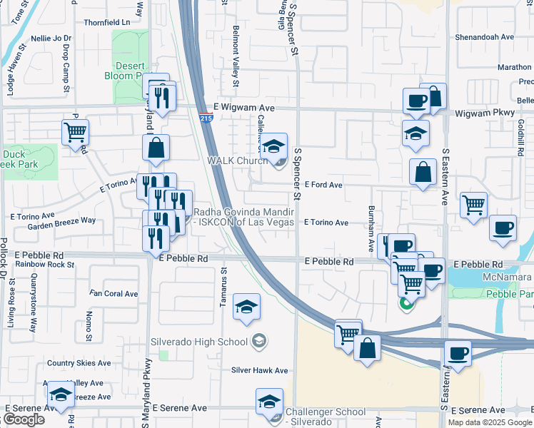 map of restaurants, bars, coffee shops, grocery stores, and more near 1668 Little Crow Avenue in Las Vegas