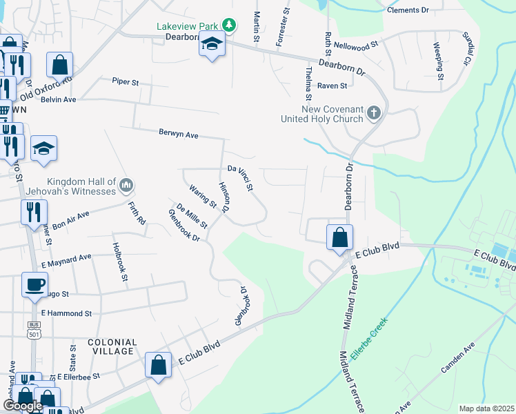 map of restaurants, bars, coffee shops, grocery stores, and more near 1010 Da Vinci Street in Durham