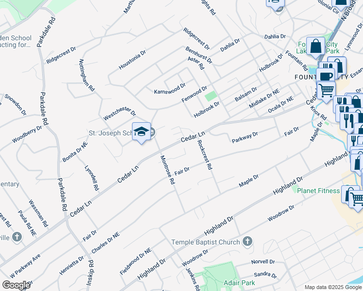 map of restaurants, bars, coffee shops, grocery stores, and more near 2000 Cedar Lane in Knoxville