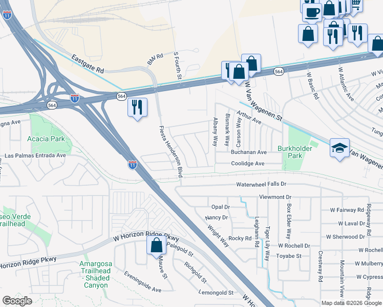 map of restaurants, bars, coffee shops, grocery stores, and more near 277 Garnet Garden Street in Henderson