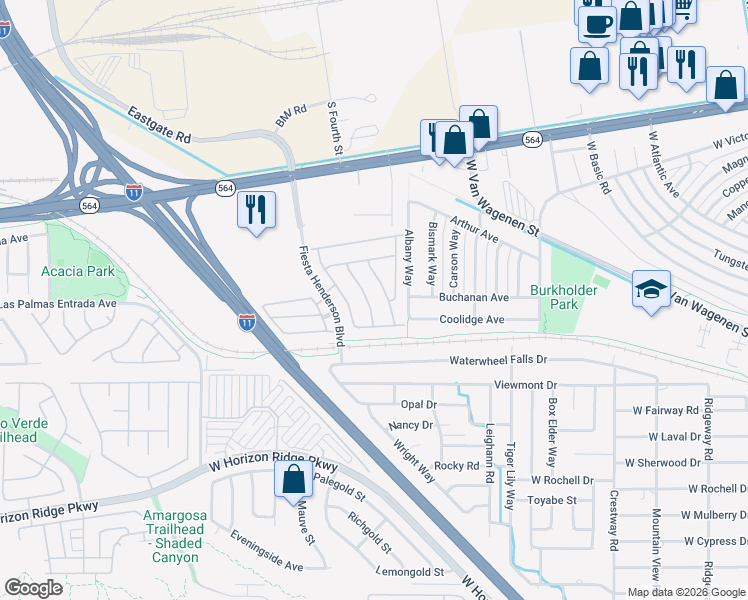 map of restaurants, bars, coffee shops, grocery stores, and more near 276 Garnet Garden Street in Henderson