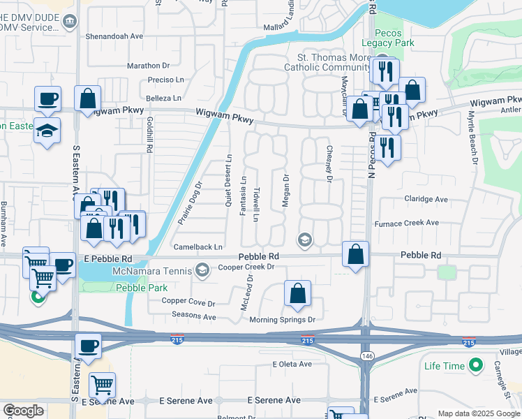 map of restaurants, bars, coffee shops, grocery stores, and more near 40 Tidwell Lane in Henderson