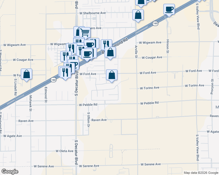 map of restaurants, bars, coffee shops, grocery stores, and more near 4632 Forest Shadow Avenue in Las Vegas