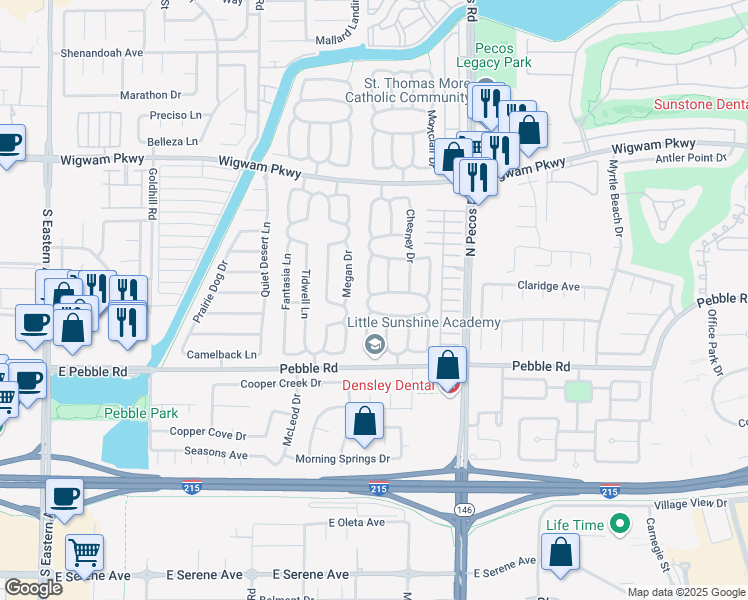 map of restaurants, bars, coffee shops, grocery stores, and more near 2616 Frontera Road in Henderson