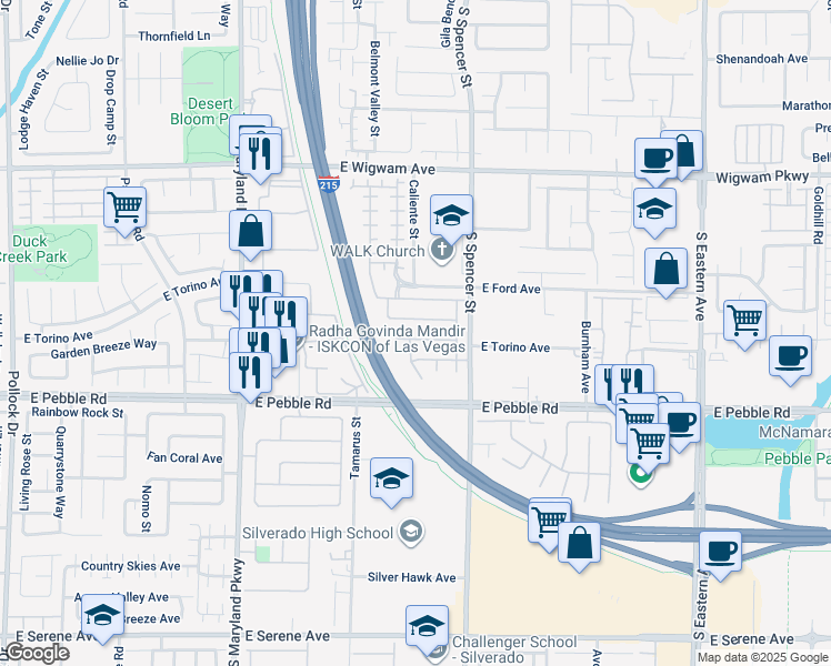 map of restaurants, bars, coffee shops, grocery stores, and more near 1668 Little Crow Avenue in Las Vegas