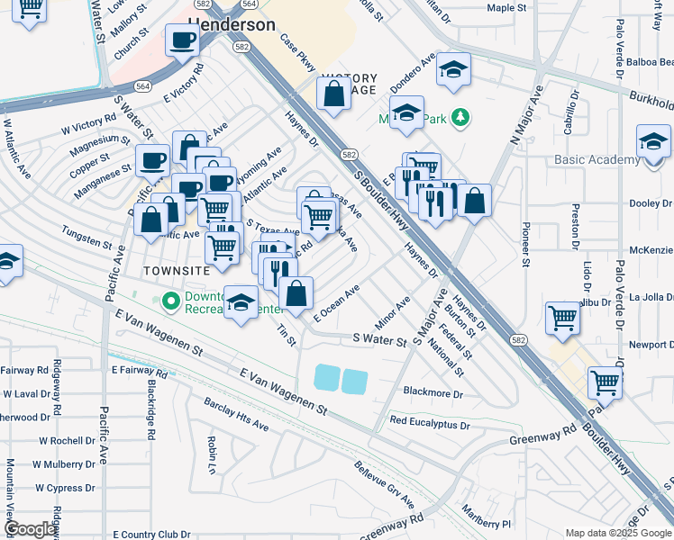 map of restaurants, bars, coffee shops, grocery stores, and more near 350 Nebraska Avenue in Henderson