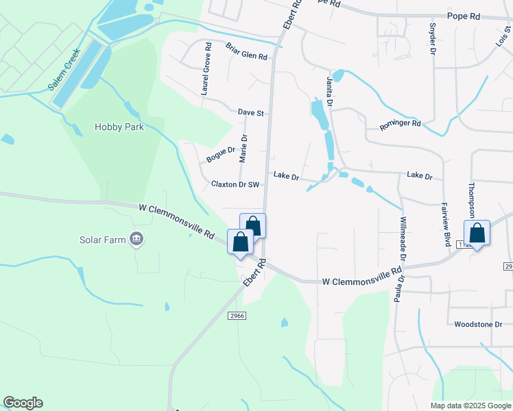 map of restaurants, bars, coffee shops, grocery stores, and more near 4126 Ebert Road in Winston-Salem