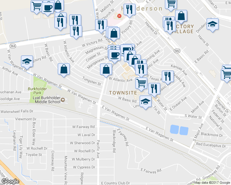 map of restaurants, bars, coffee shops, grocery stores, and more near 231 Zinc Street in Henderson