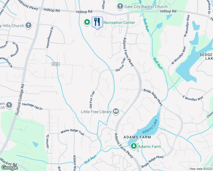 map of restaurants, bars, coffee shops, grocery stores, and more near 14 Brackenwood Court in Greensboro