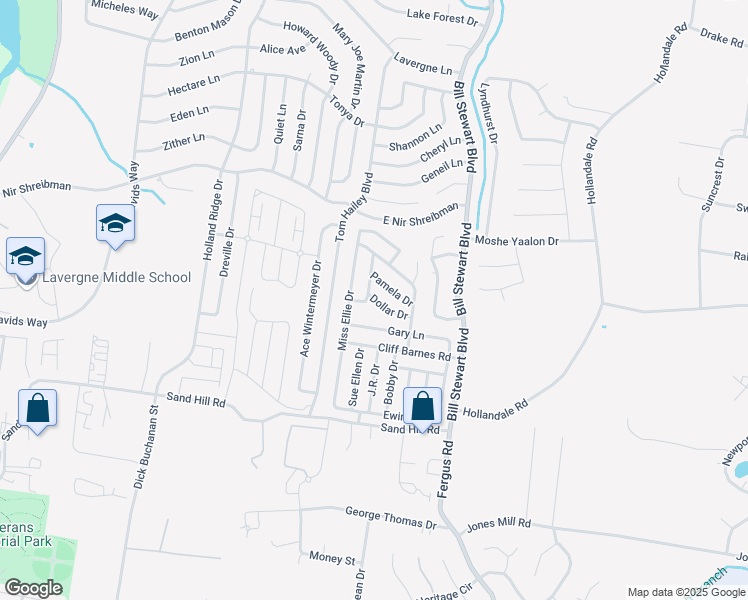 map of restaurants, bars, coffee shops, grocery stores, and more near 1414 Dollar Drive in La Vergne