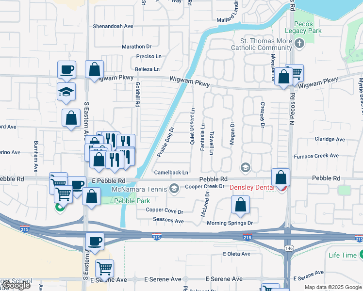 map of restaurants, bars, coffee shops, grocery stores, and more near 2811 Painted Rose Lane in Henderson