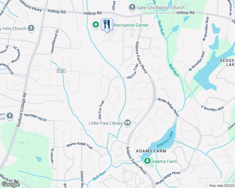 map of restaurants, bars, coffee shops, grocery stores, and more near 14 Brackenwood Court in Greensboro