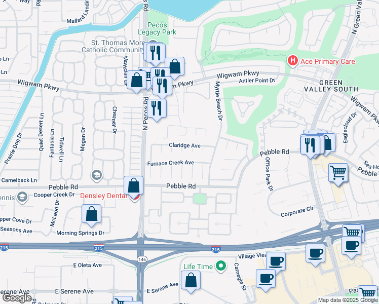 map of restaurants, bars, coffee shops, grocery stores, and more near 35 Glen Eden Court in Henderson