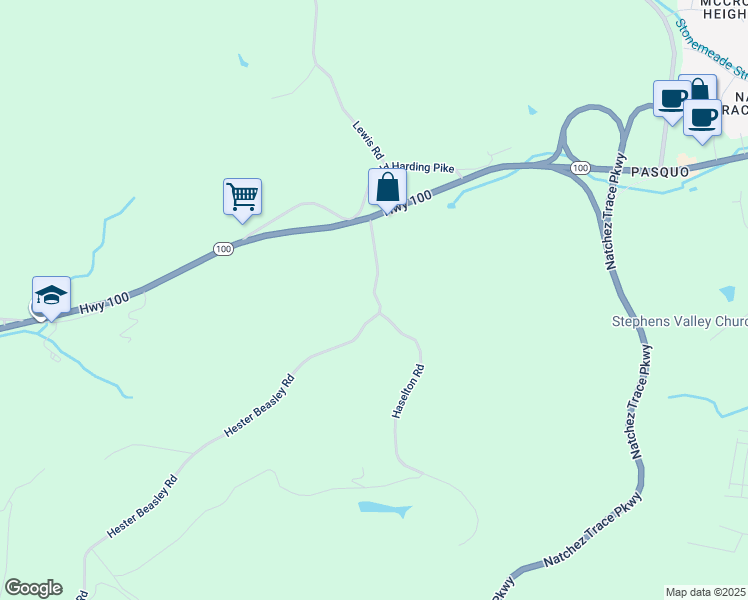 map of restaurants, bars, coffee shops, grocery stores, and more near 8745 Hester Beasley Road in Nashville