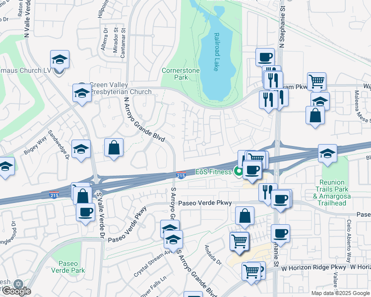 map of restaurants, bars, coffee shops, grocery stores, and more near 1525 Spiced Wine Avenue in Henderson