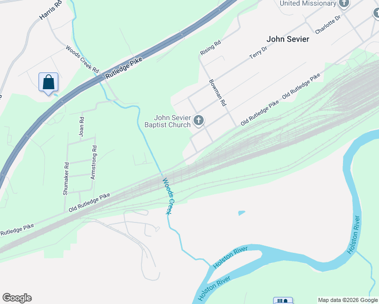 map of restaurants, bars, coffee shops, grocery stores, and more near 6603 Old Rutledge Pike in Knoxville