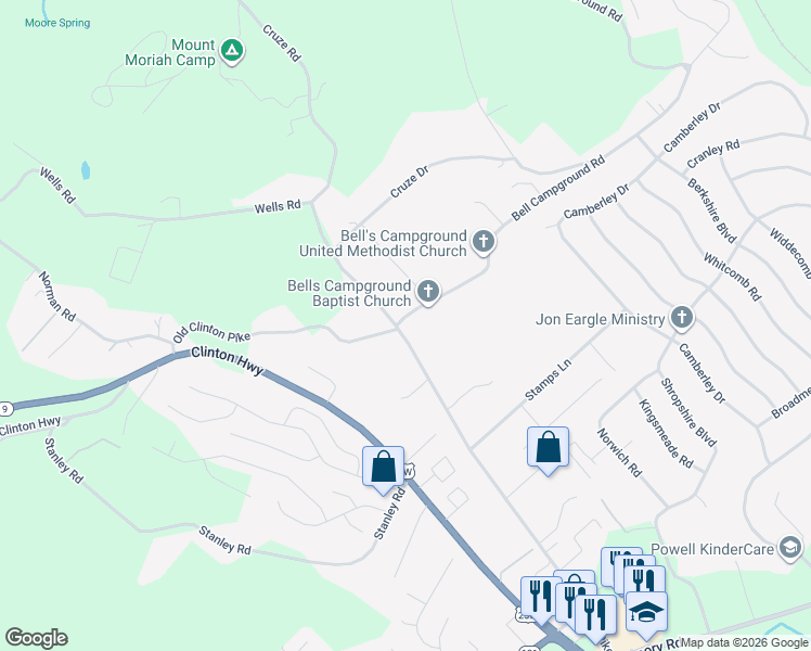 map of restaurants, bars, coffee shops, grocery stores, and more near 7812 Bell Campground Road in Powell