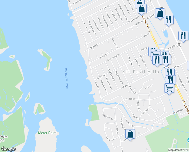 map of restaurants, bars, coffee shops, grocery stores, and more near 1805 Bay Dr in Kill Devil Hills