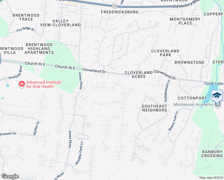 map of restaurants, bars, coffee shops, grocery stores, and more near 5716 Cloverland Place in Brentwood