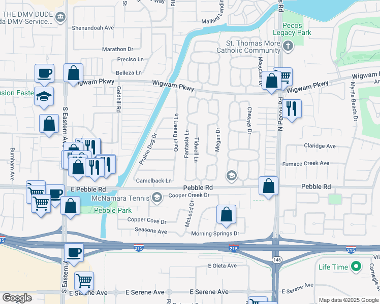 map of restaurants, bars, coffee shops, grocery stores, and more near 40 Fantasia Lane in Henderson