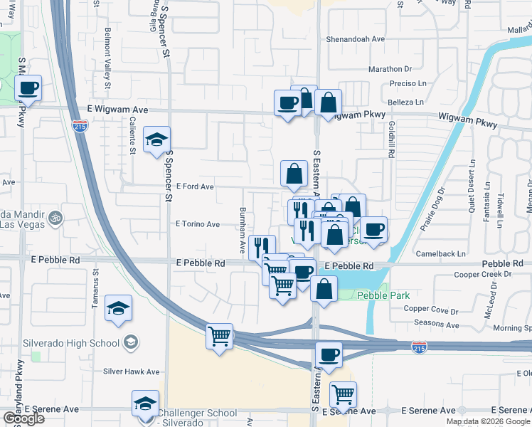 map of restaurants, bars, coffee shops, grocery stores, and more near 8805 Jeffreys Street in Las Vegas