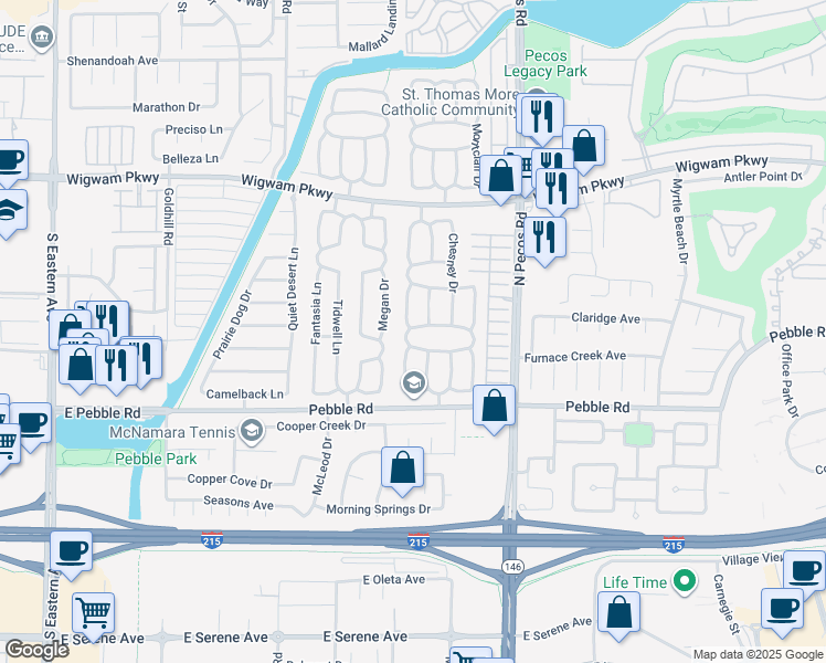 map of restaurants, bars, coffee shops, grocery stores, and more near 2616 Frontera Road in Henderson