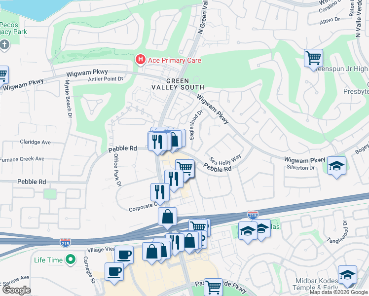map of restaurants, bars, coffee shops, grocery stores, and more near 2164 Polynesia Circle in Henderson