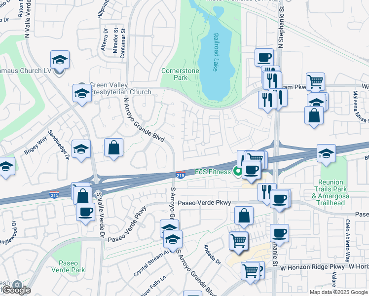 map of restaurants, bars, coffee shops, grocery stores, and more near 1525 Spiced Wine Avenue in Henderson