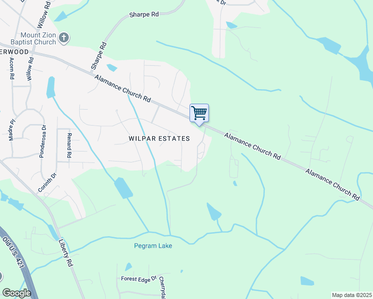map of restaurants, bars, coffee shops, grocery stores, and more near 2707 Wilpar Drive in Greensboro