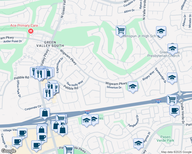 map of restaurants, bars, coffee shops, grocery stores, and more near 75 Teton Pines Drive in Henderson