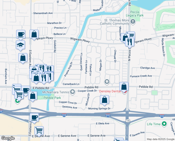 map of restaurants, bars, coffee shops, grocery stores, and more near 40 Fantasia Lane in Henderson